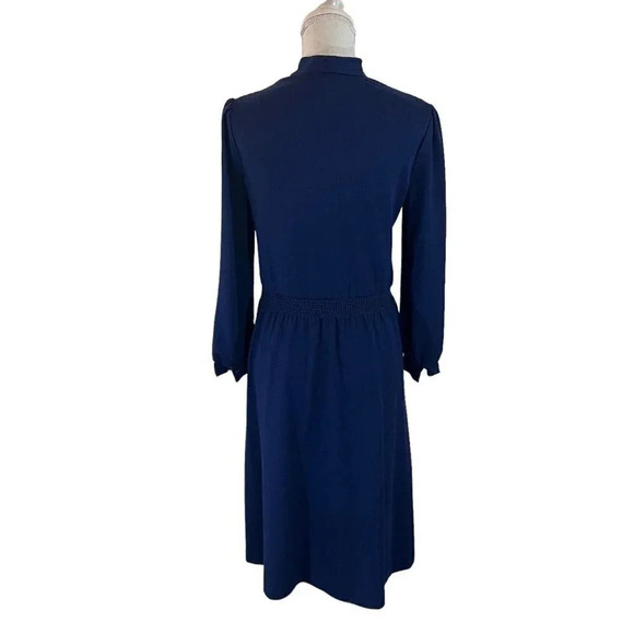 Cora's Closet Navy Blue Vintage Dress Cottagecore Unique Stitched Neckline Knit - Picture 3 of 7